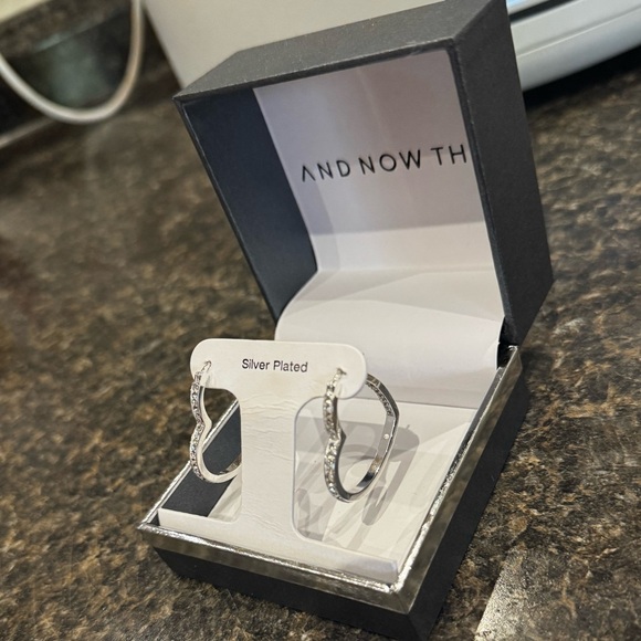 Crystal Heart Hoop Earrings in Silver-Plate - Picture 3 of 6